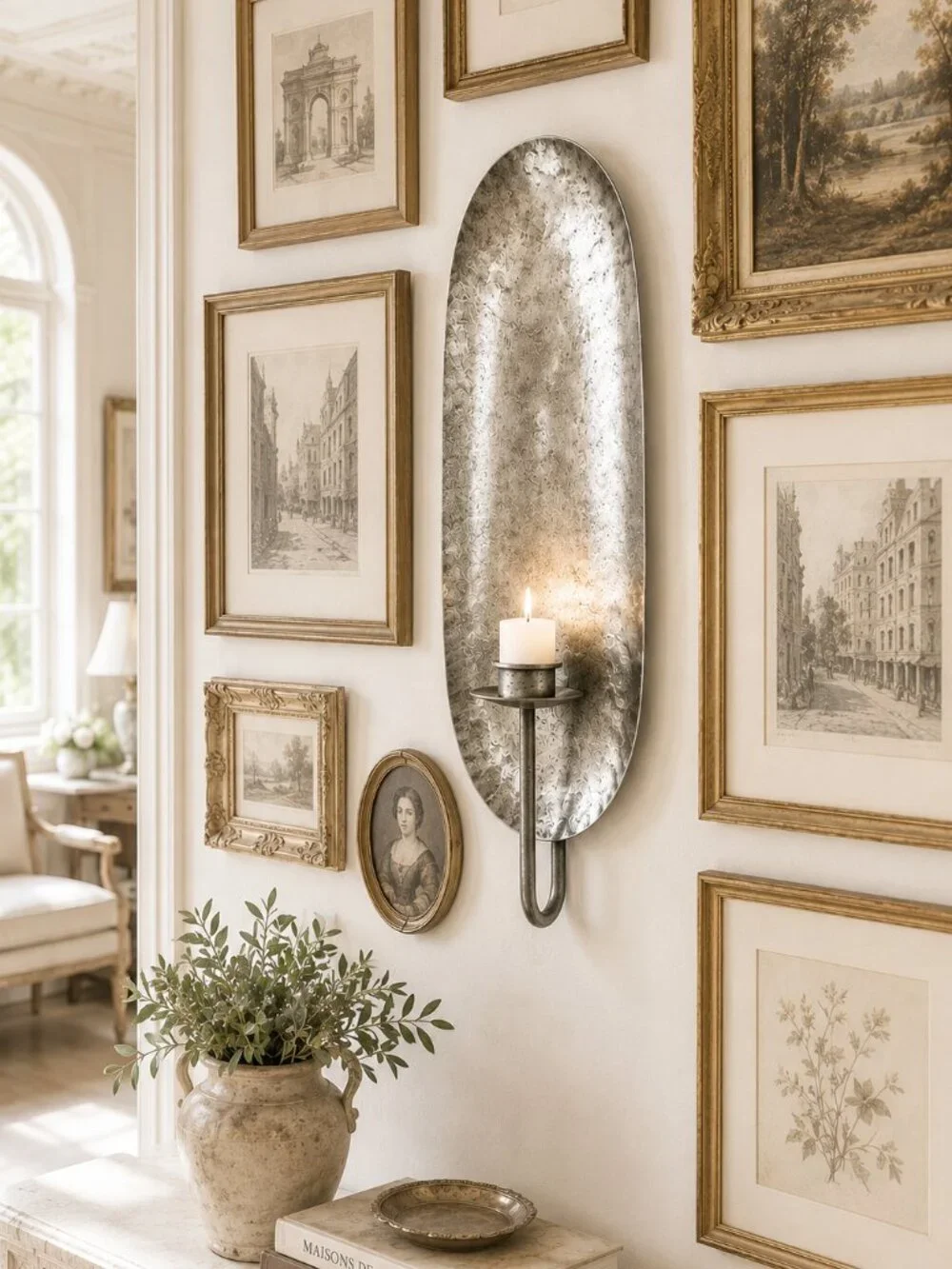 Ballard Designs Hammered Iron Textured Pewter Like Finish Wall Candle Sconce